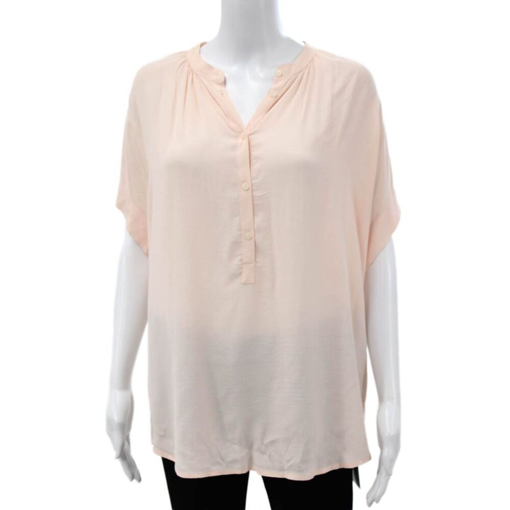 Point Sur Women Basic Pink Henley Short Sleeve Viscose Blouse Button Size S